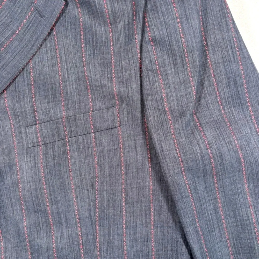 Mazzoni Navy Red Pinstripe 3 Button Blazer Sport Coat Jacket 46L Bold Neo-Preppy